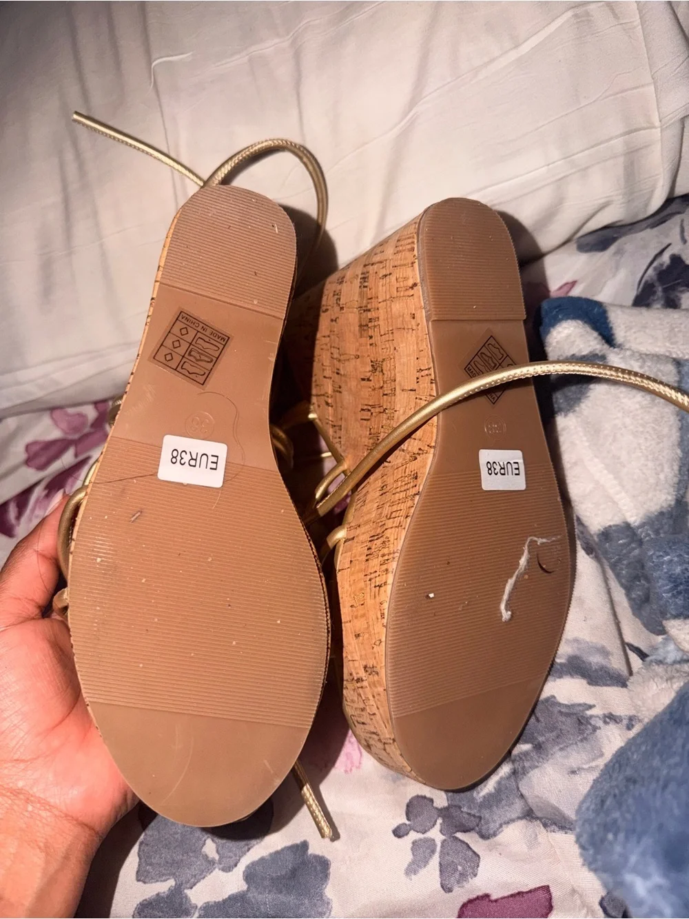 Gold Beaded Lace-Up Wedge Sandals